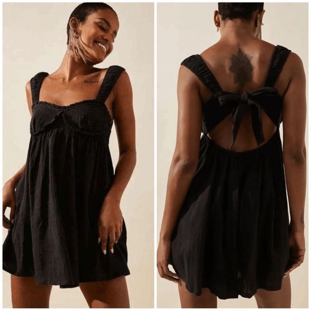 Free People Blissful Breeze Mini Dress Black Medium